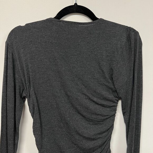 Frame Womens Plunge Twist Front Long Sleeve Modal Top Gray Charcoal Small Sexy - Picture 5 of 13
